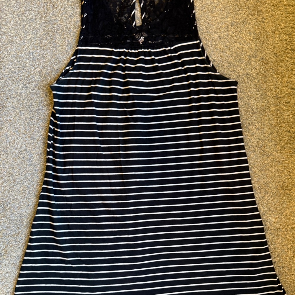 Black and White stripe swing dress with Lace Detail size XL